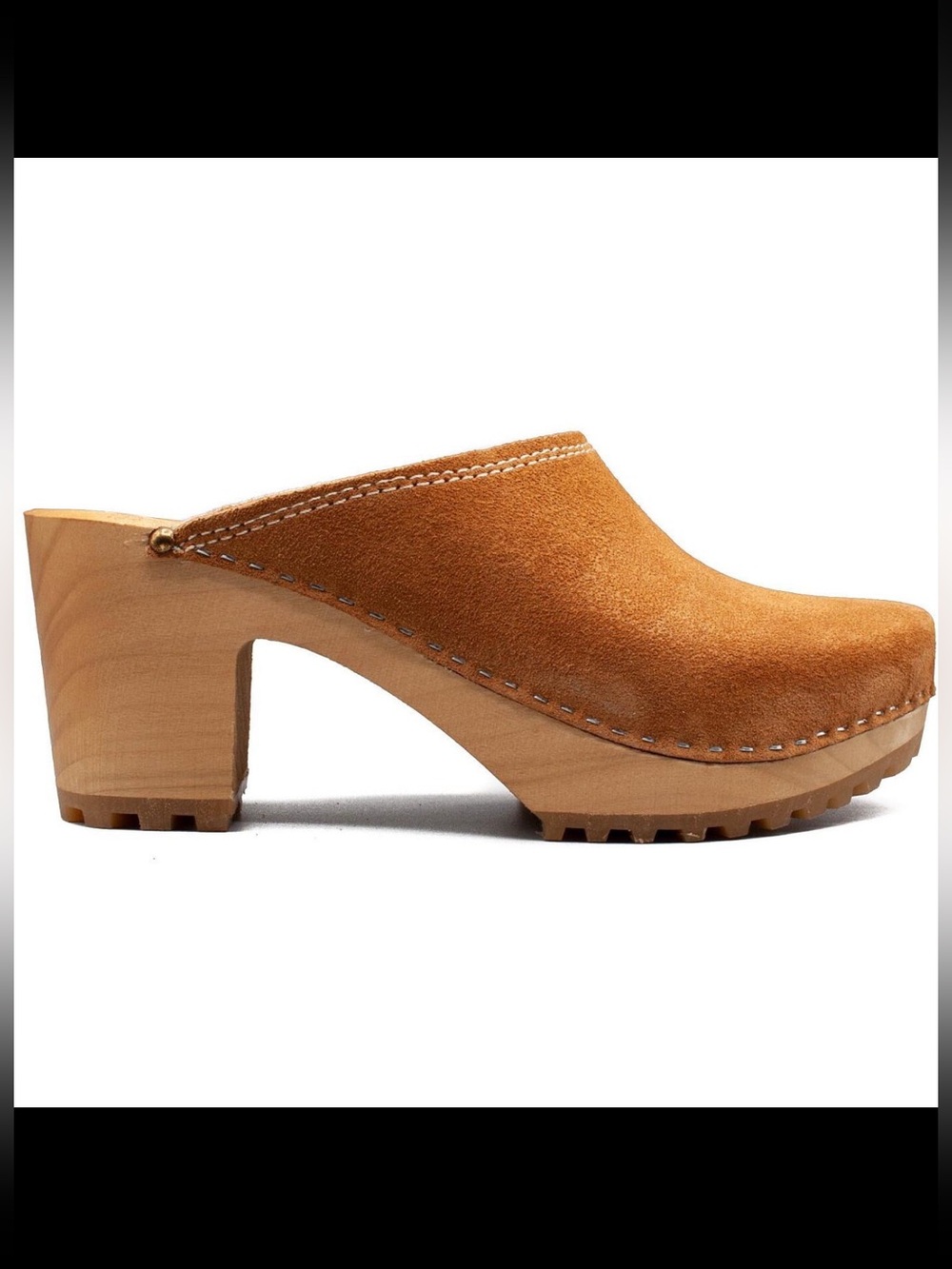 Women's Handcrafted Suede Clog Mule in Cognac